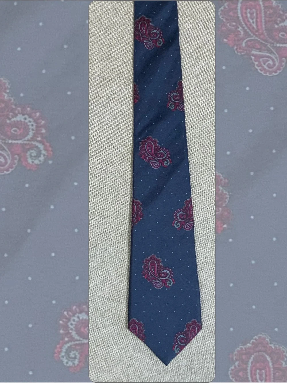 Oscar de la Renta Silk Tie Navy Paisley Polka Dot